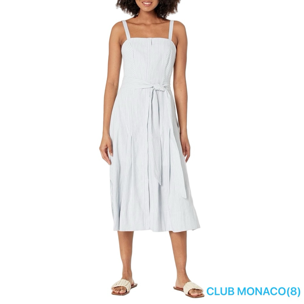 🐾Club Monaco 0-Ring sleeveless Light Blue Striped Midi Dress size 8NWT